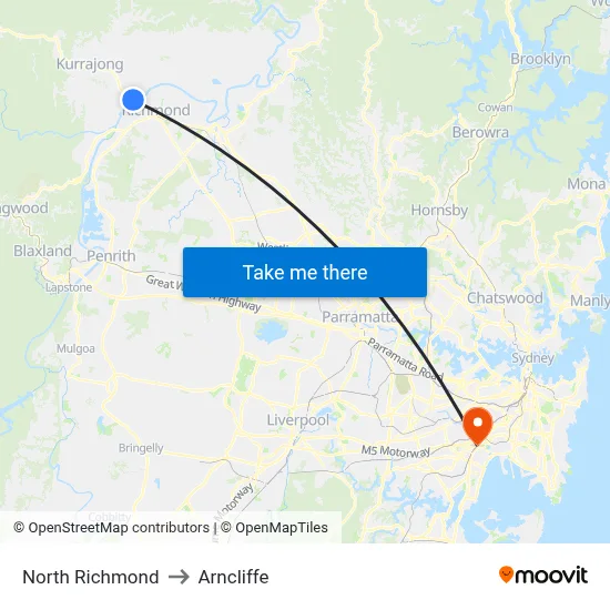 North Richmond to Arncliffe map