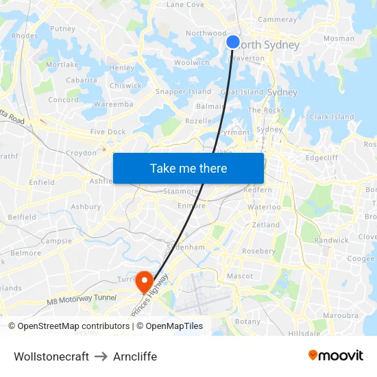 Wollstonecraft to Arncliffe map