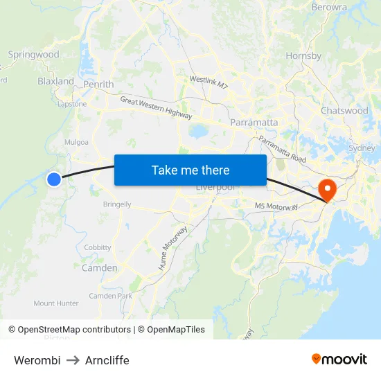 Werombi to Arncliffe map