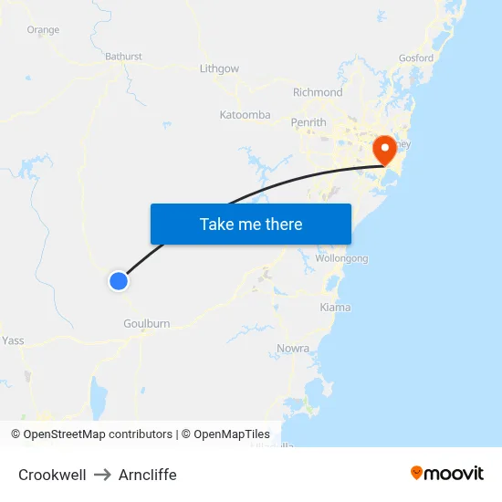 Crookwell to Arncliffe map