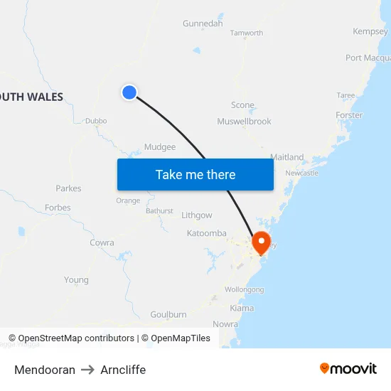 Mendooran to Arncliffe map