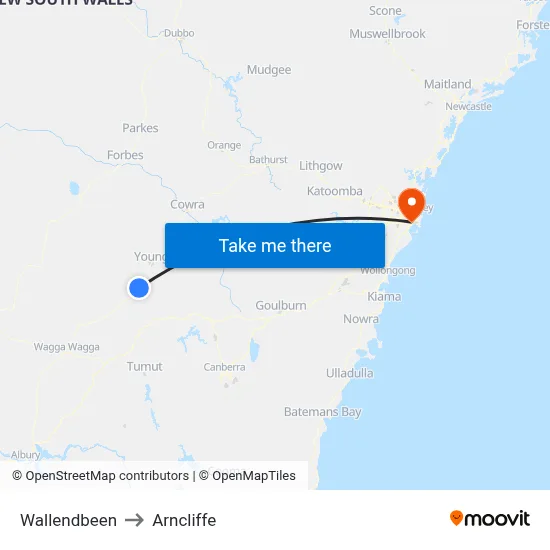 Wallendbeen to Arncliffe map