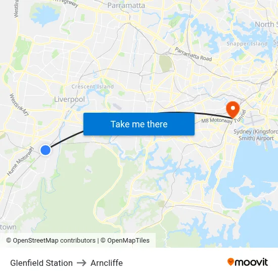 Glenfield Station to Arncliffe map