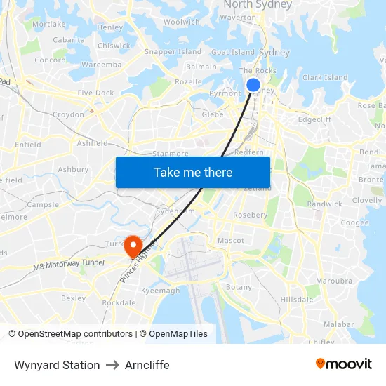 Wynyard Station to Arncliffe map