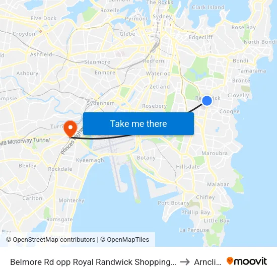 Belmore Rd opp Royal Randwick Shopping Centre to Arncliffe map