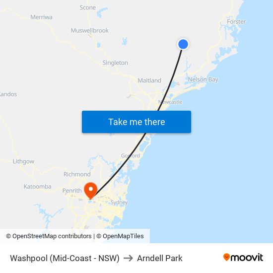 Washpool (Mid-Coast - NSW) to Arndell Park map