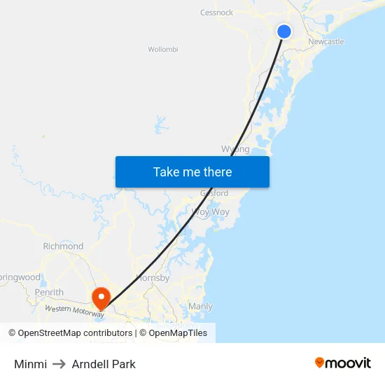 Minmi to Arndell Park map
