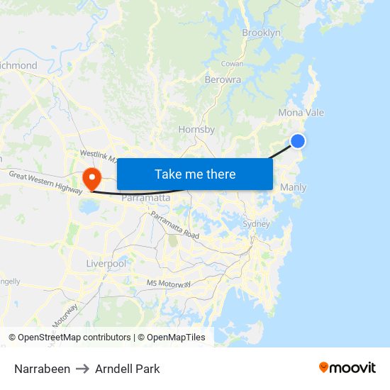 Narrabeen to Arndell Park map