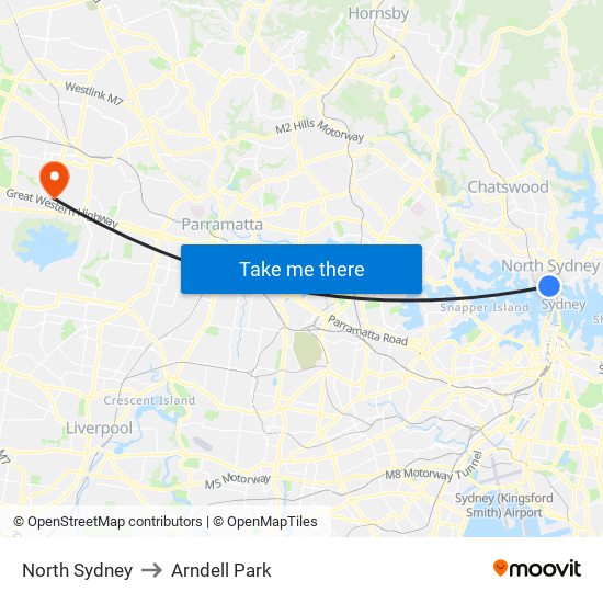 North Sydney to Arndell Park map