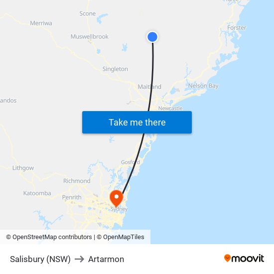 Salisbury (NSW) to Artarmon map