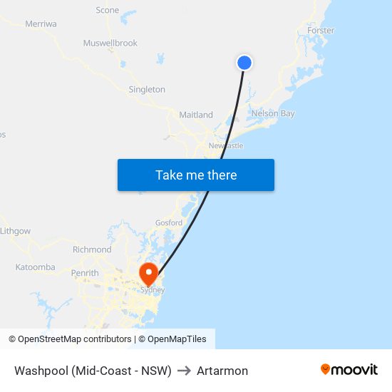 Washpool (Mid-Coast - NSW) to Artarmon map