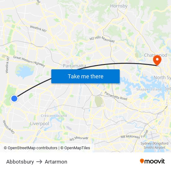 Abbotsbury to Artarmon map