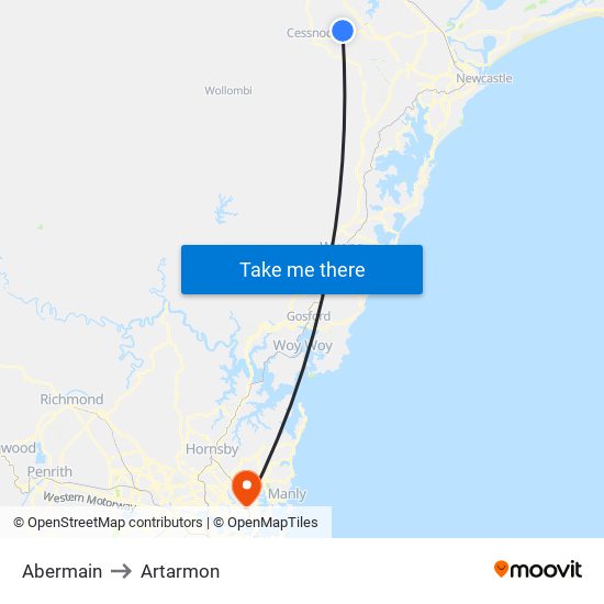 Abermain to Artarmon map