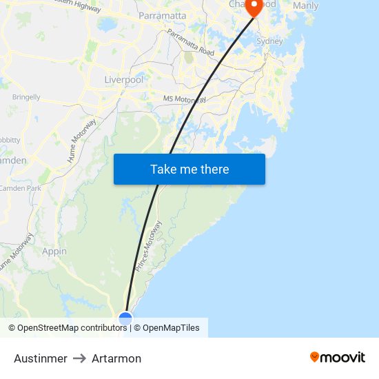 Austinmer to Artarmon map