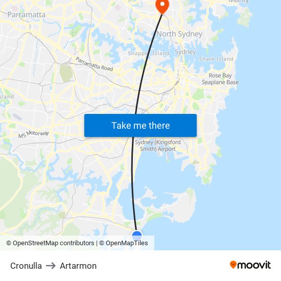 Cronulla to Artarmon map