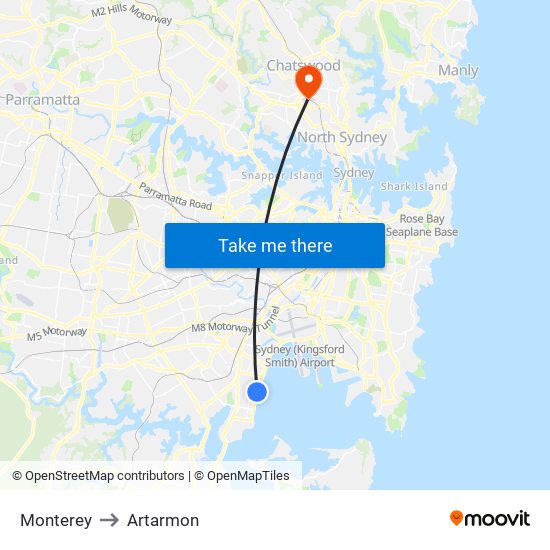 Monterey to Artarmon map