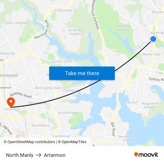 North Manly to Artarmon map