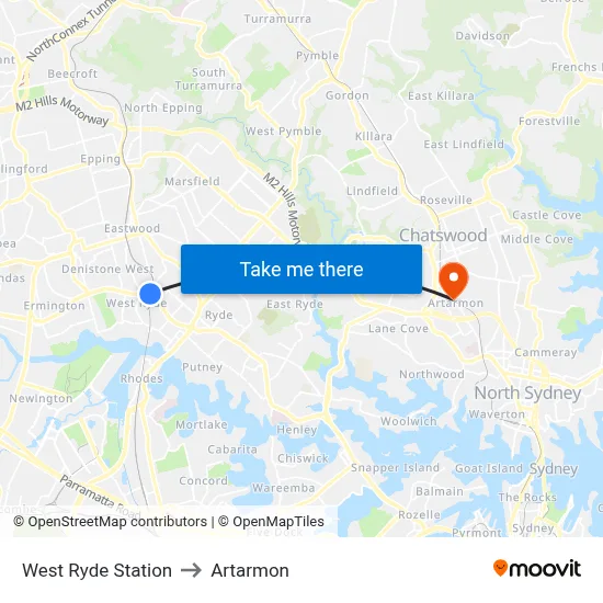 West Ryde Station to Artarmon map
