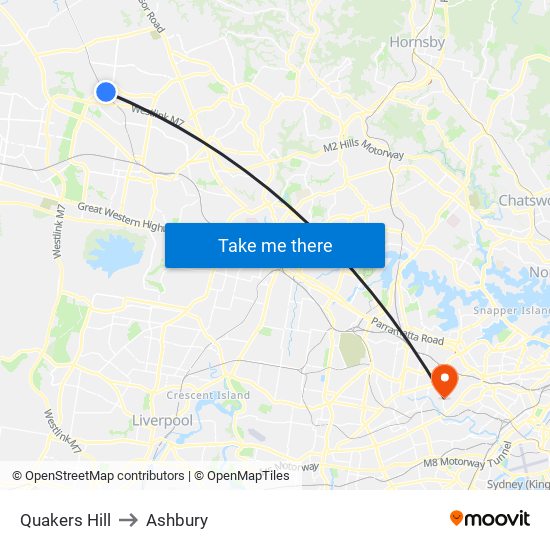 Quakers Hill to Ashbury map