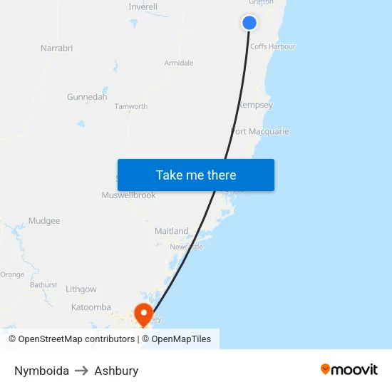 Nymboida to Ashbury map
