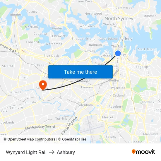 Wynyard Light Rail to Ashbury map