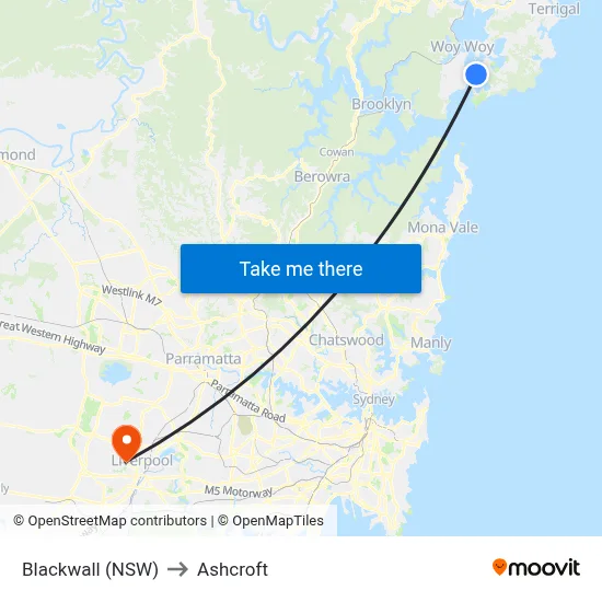 Blackwall (NSW) to Ashcroft map