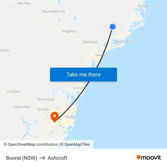 Booral (NSW) to Ashcroft map