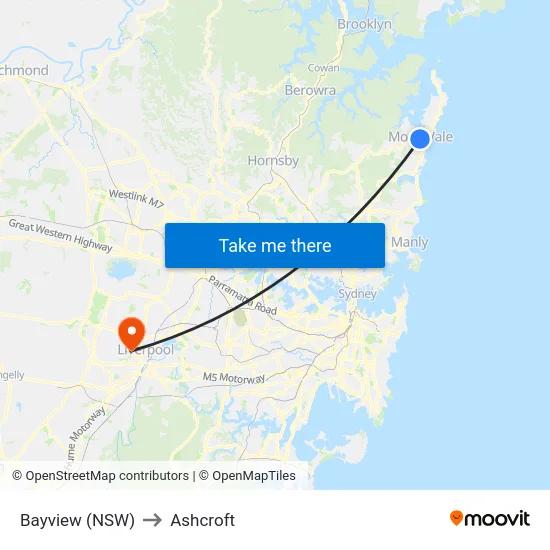 Bayview (NSW) to Ashcroft map