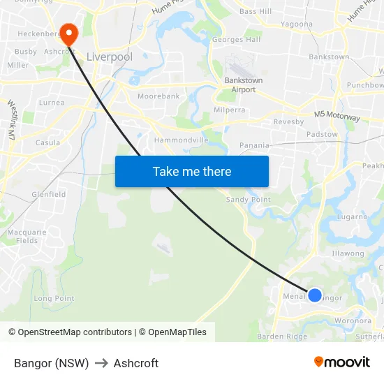 Bangor (NSW) to Ashcroft map