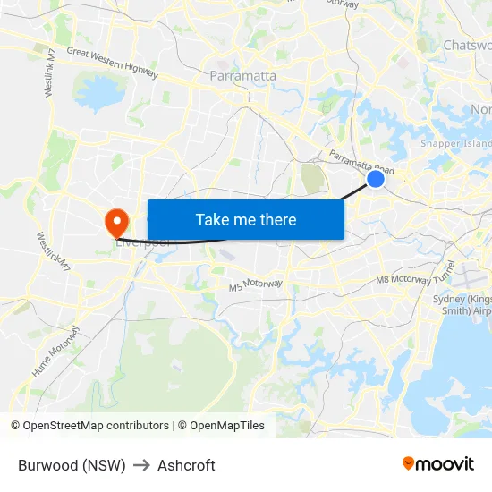 Burwood (NSW) to Ashcroft map
