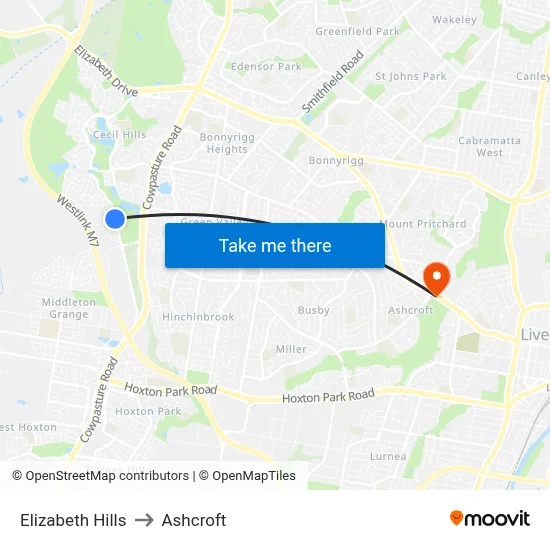 Elizabeth Hills to Ashcroft map