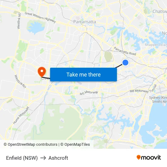 Enfield (NSW) to Ashcroft map