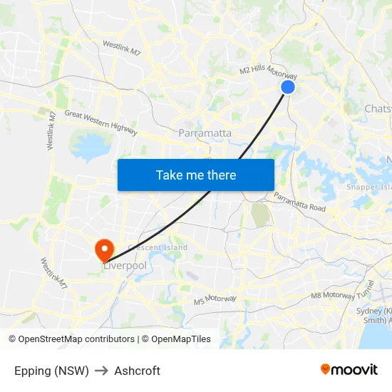 Epping (NSW) to Ashcroft map
