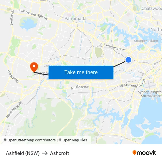 Ashfield (NSW) to Ashcroft map