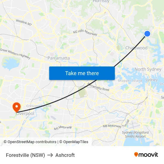 Forestville (NSW) to Ashcroft map