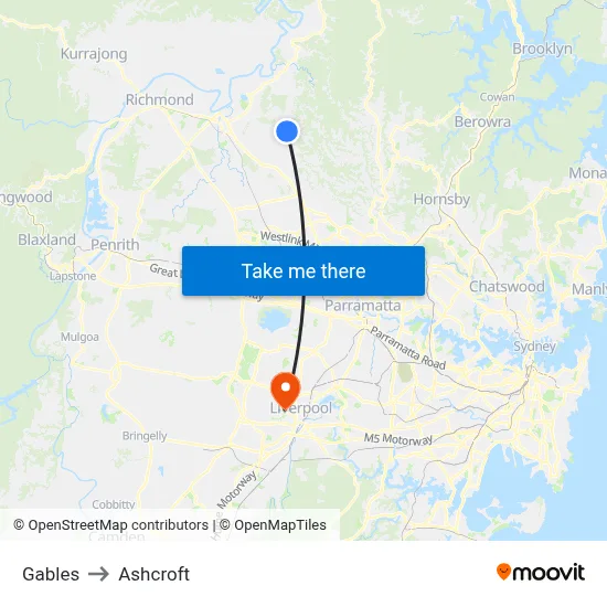 Gables to Ashcroft map