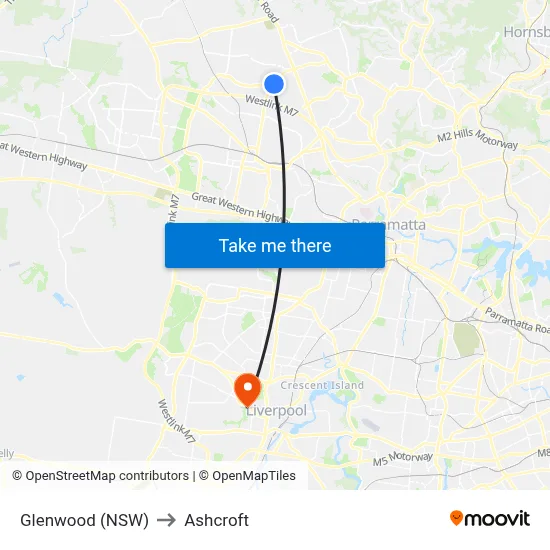 Glenwood (NSW) to Ashcroft map
