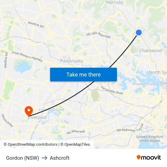 Gordon (NSW) to Ashcroft map