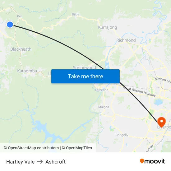 Hartley Vale to Ashcroft map