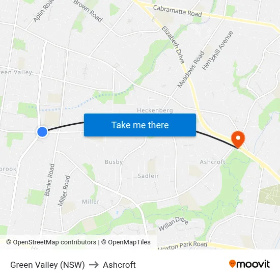 Green Valley (NSW) to Ashcroft map