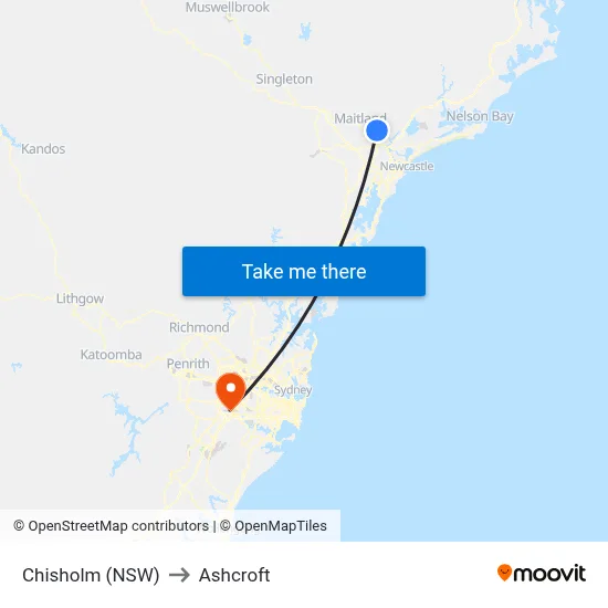 Chisholm (NSW) to Ashcroft map