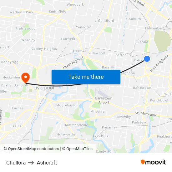 Chullora to Ashcroft map
