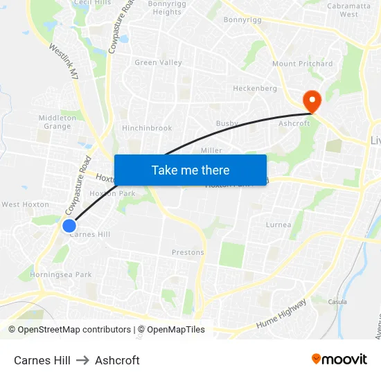 Carnes Hill to Ashcroft map