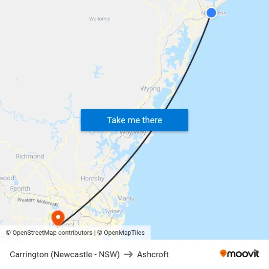 Carrington (Newcastle - NSW) to Ashcroft map