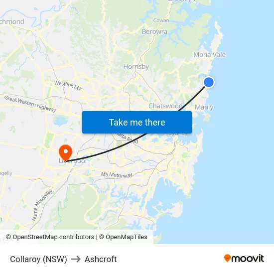 Collaroy (NSW) to Ashcroft map