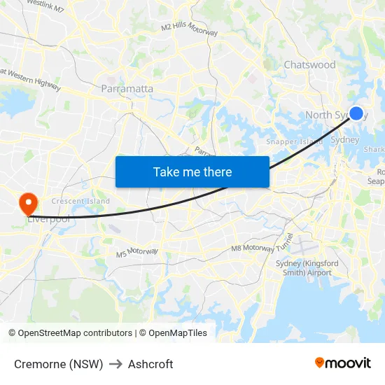 Cremorne (NSW) to Ashcroft map