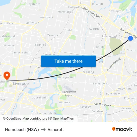 Homebush (NSW) to Ashcroft map