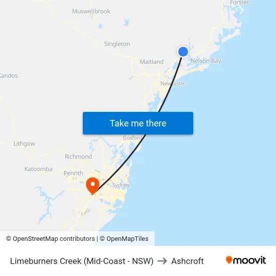 Limeburners Creek (Mid-Coast - NSW) to Ashcroft map