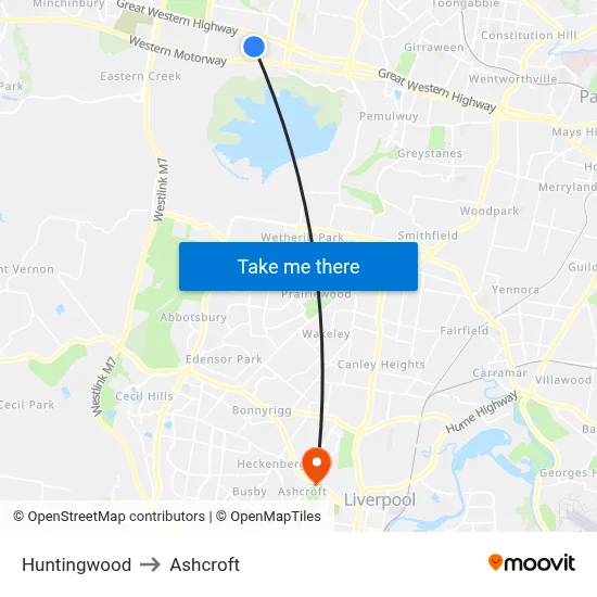 Huntingwood to Ashcroft map