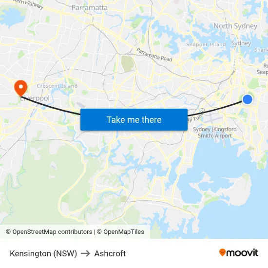 Kensington (NSW) to Ashcroft map